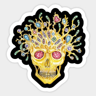 Skull head surrealist art set with fancy sapphire and gold. Sticker